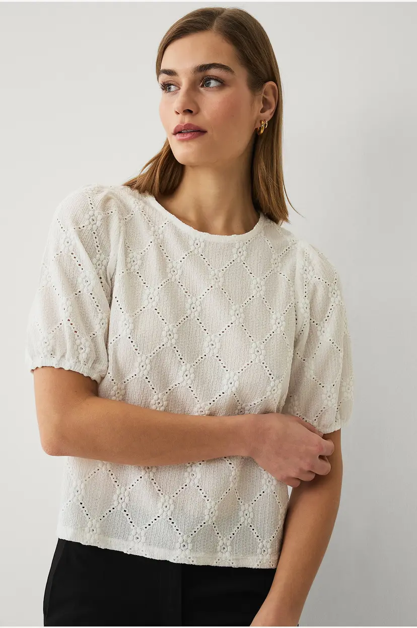Ellos Collection Jerseybluse med blomster - Hvit