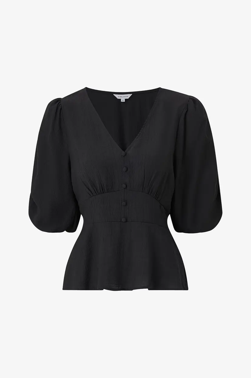 Bubbleroom Bluse Short Sleeve Puff Blouse - Svart