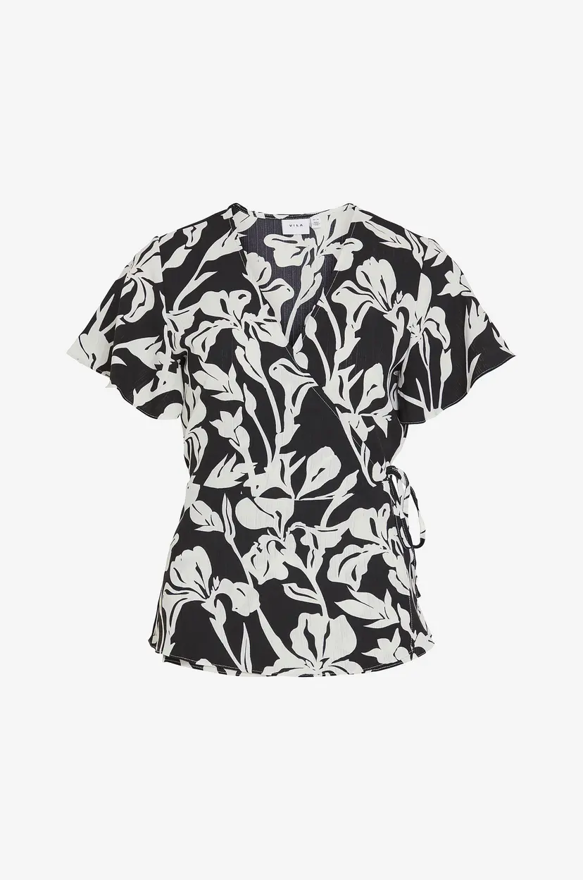 Vila Omslagsbluse viLovie S/S Wrap Top - Svart
