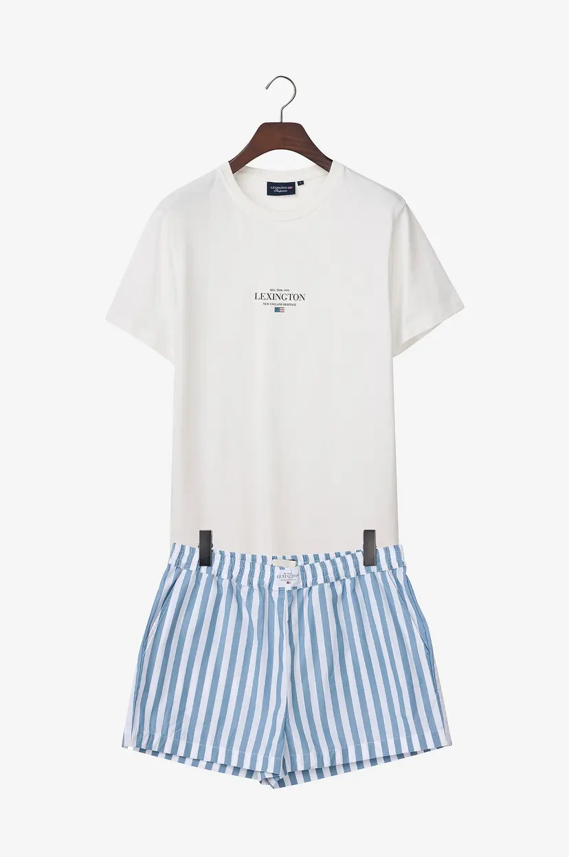 Lexington Pyjamassett Stripete poplinshorts - Hvit