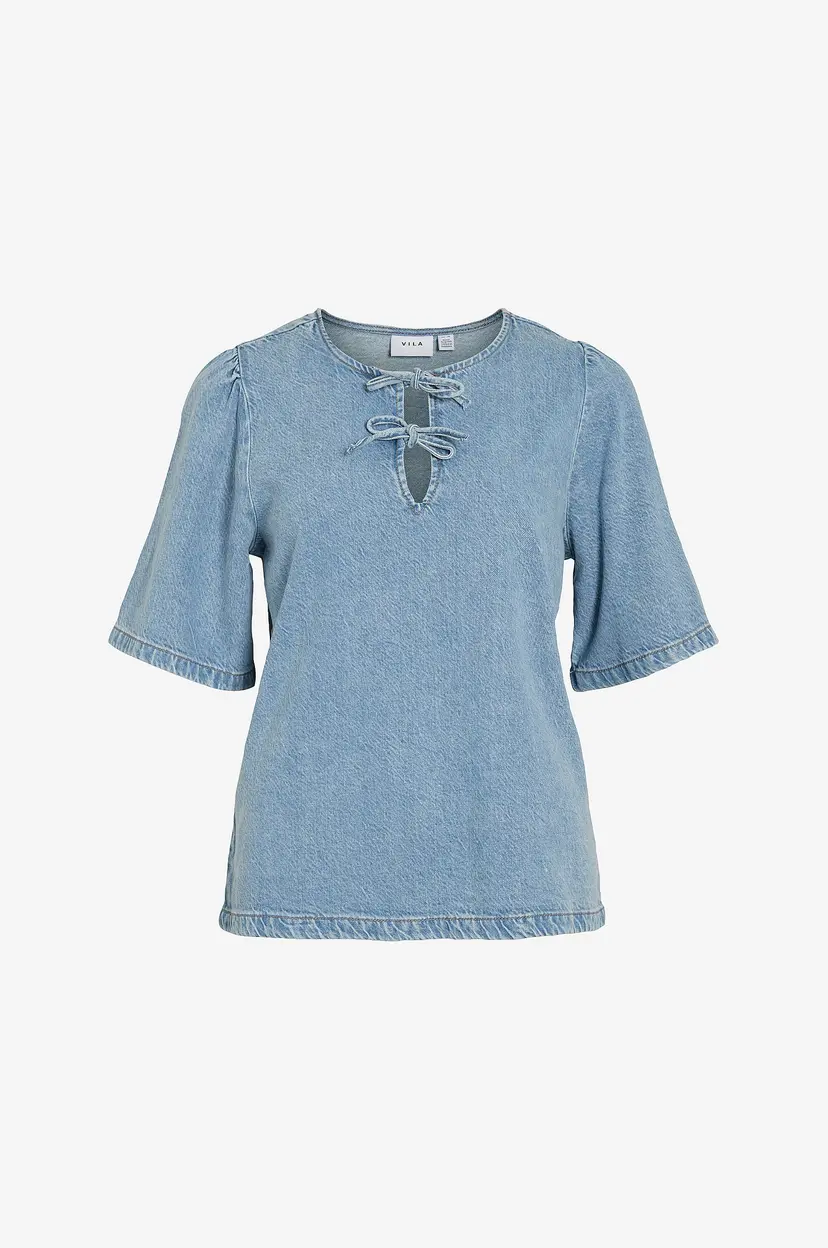 Vila Denimbluse Vikiki O-neck 2/4 - Blå
