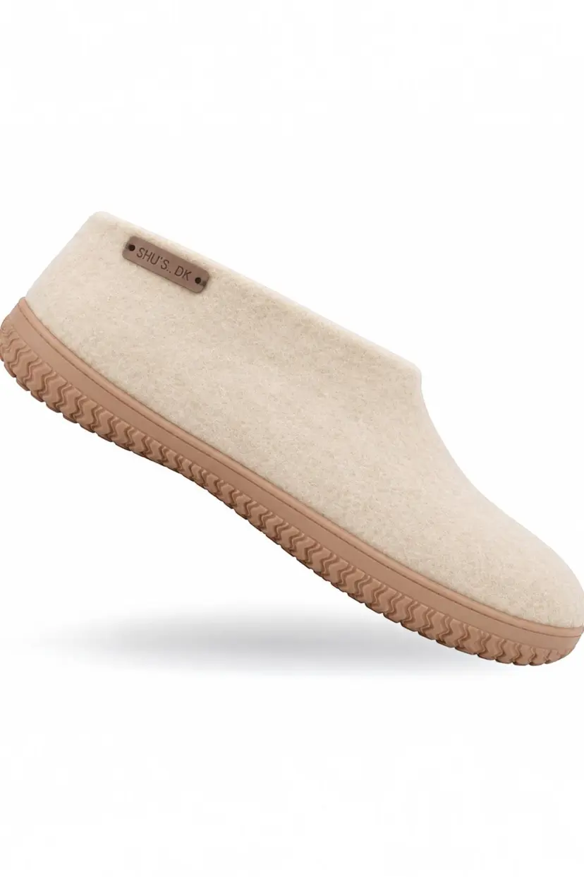 SHUS Uld hjemmesko (100% ren uld) - Model beige m/Gummisål - EU 40
