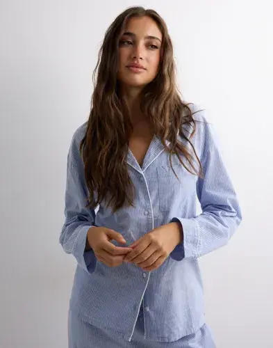 Hunkemöller Hunkemöller - Blå - Jacket Ls Cotton Stripe