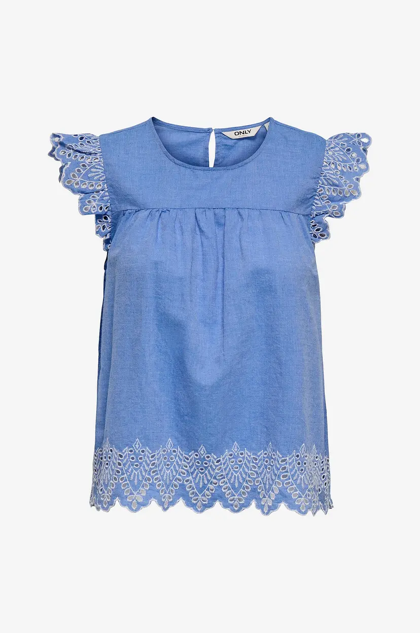 Only Carmakoma Bluse carTulum Emb S/S Wvn - Blå