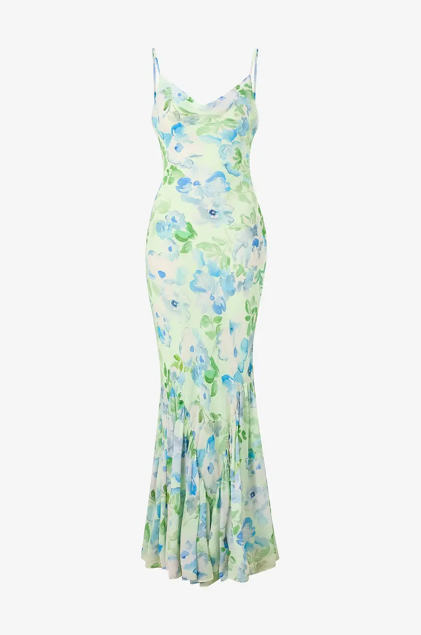 By Malina Maxikjole Amaia Silk Blend Chiffon Maxi Slip Dress - Grønn