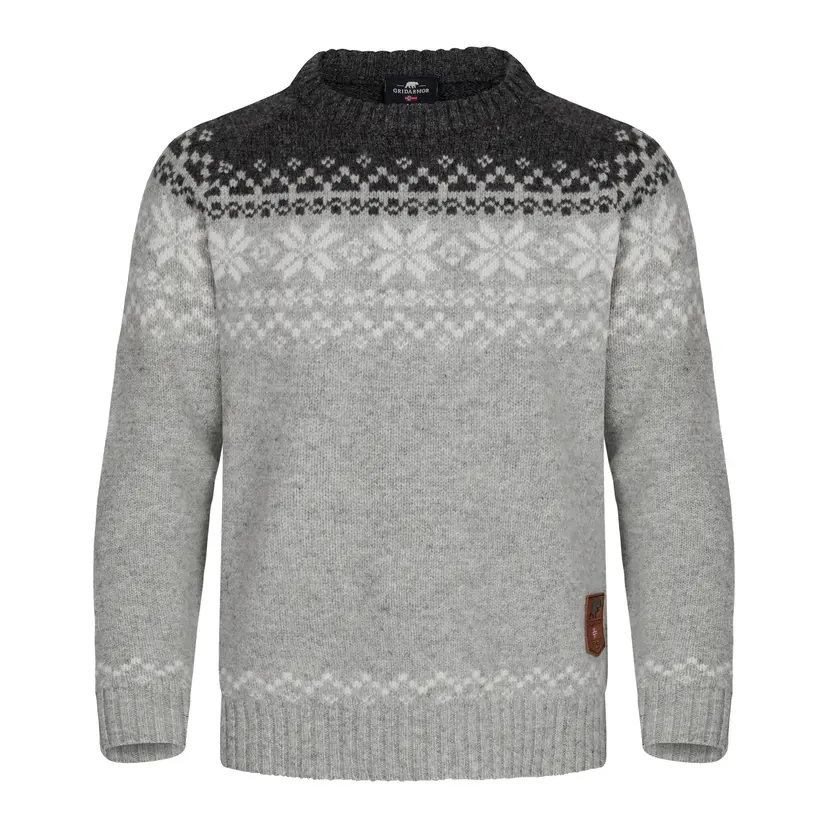 Gridarmor Gridarmor Kids' Snøkrystall Round Neck Ullgenser Light Grey/Dark Grey/White
