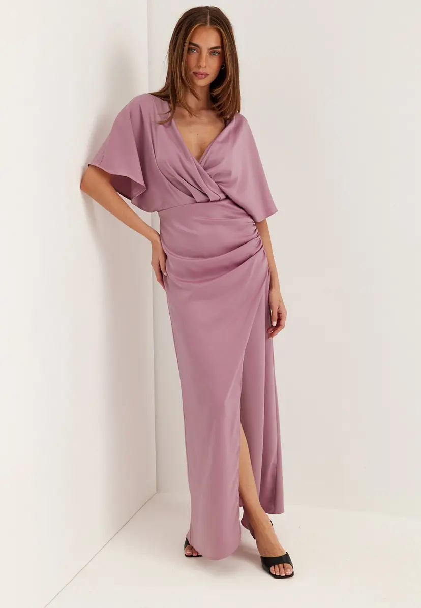 Bubbleroom Occasion Wrap Satin Gown