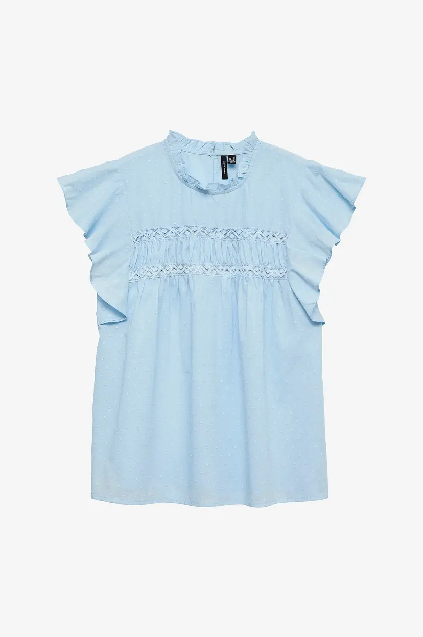 Vero Moda Bluse vmTrine SL Lace Top - Blå
