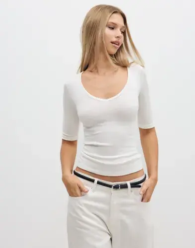 Nelly Nelly - Hvit - V Neck Half Sleeve Top