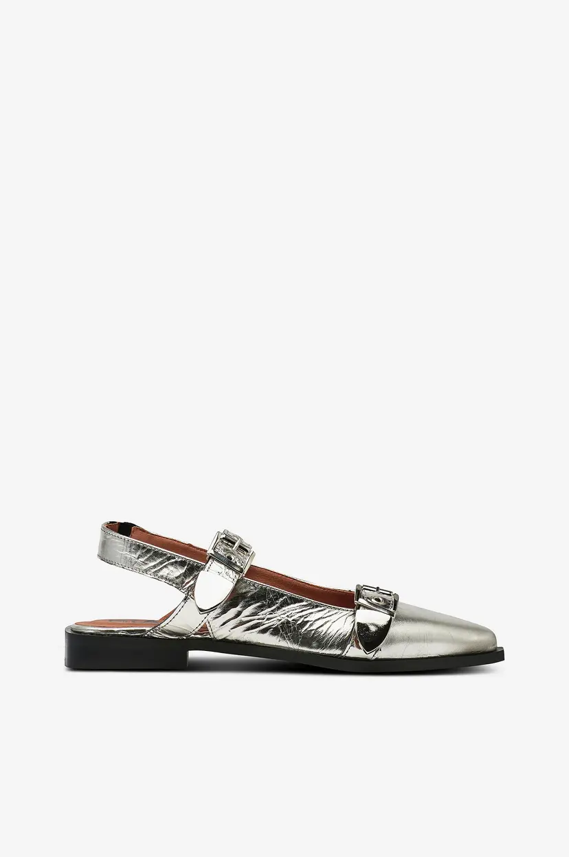 Bianco Slingbackser biaVictoria Buckle Tumbled Metallic Leather - Sølv