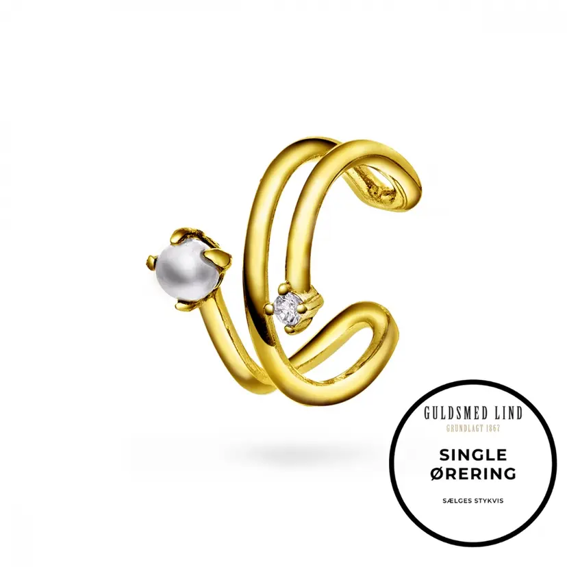Arne Nordlie Arne Nordlie - Forgyldt Sølv Earcuff i med zirkonia og perle - 68758-05