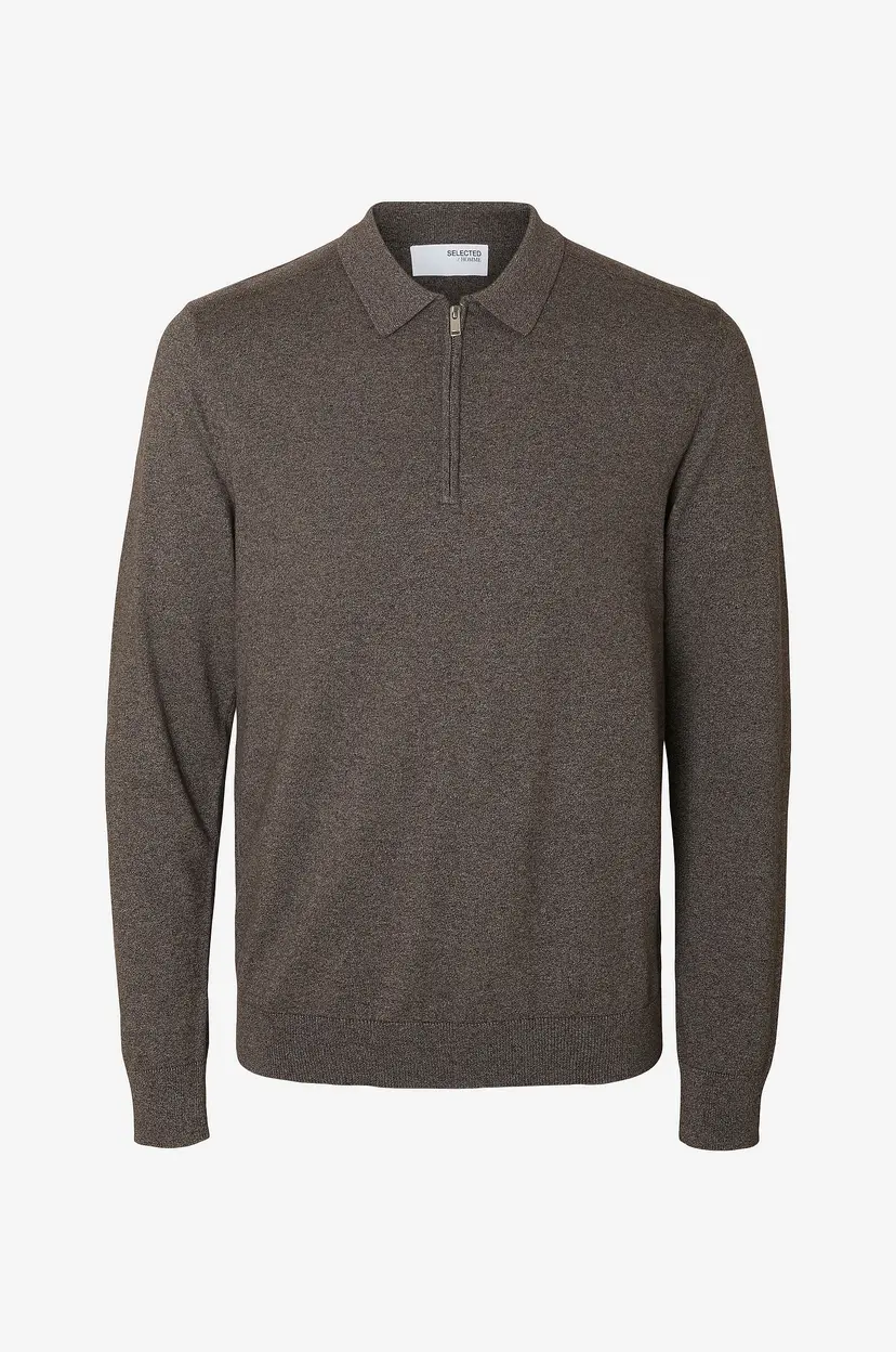 Selected Men Genser slhBerg LS Half Zip Polo - Grå