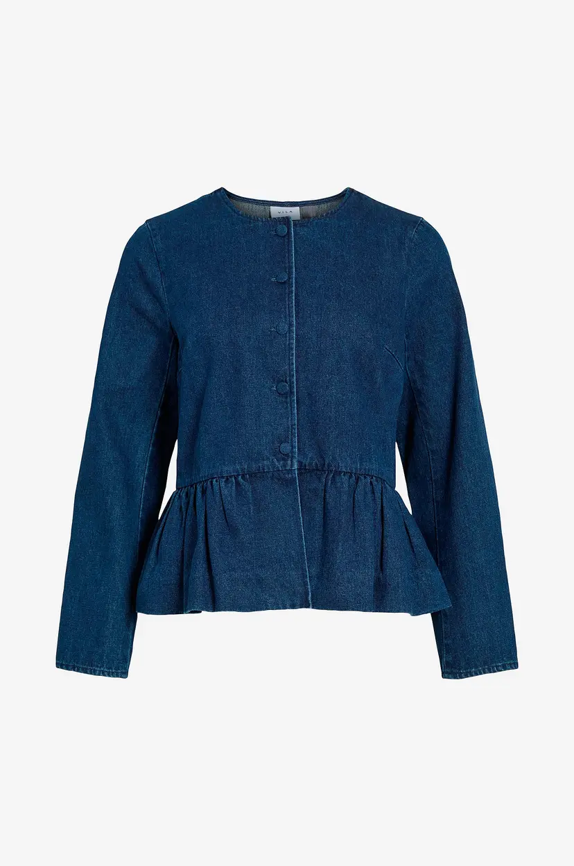 Vila Denimbluse viGiana O-neck L/S Peplum Denim Shirt - Blå