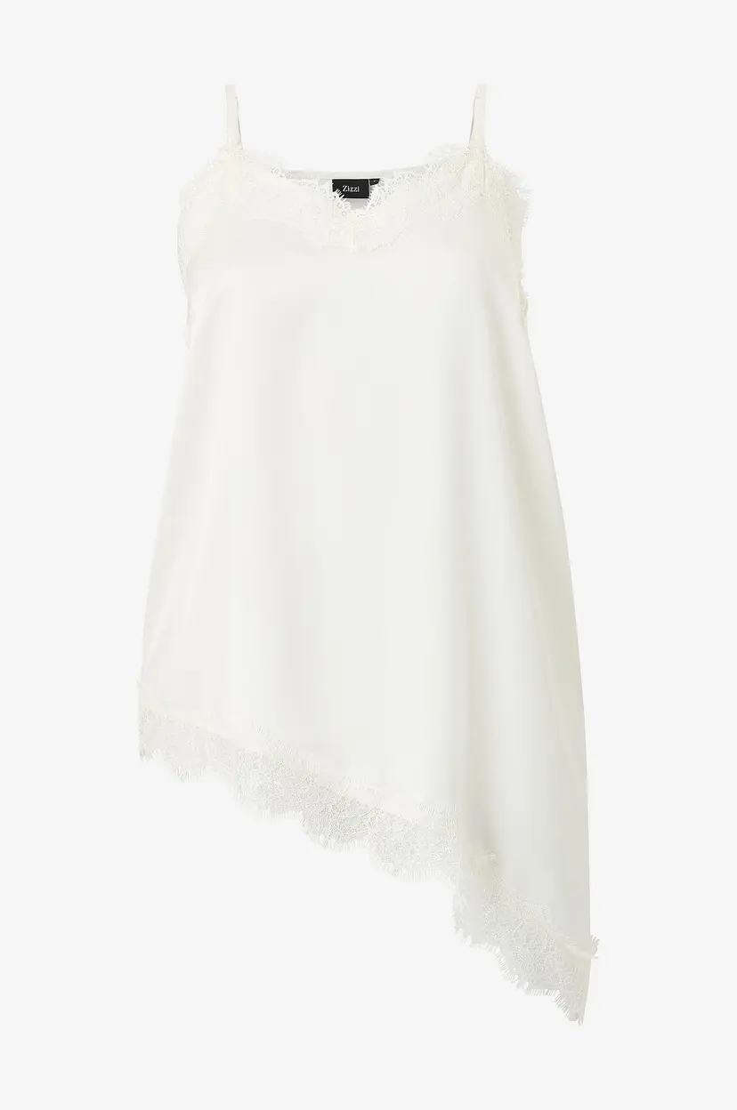 Zizzi Blondebluse Mkath, S/L, Lace Blouse - Hvit