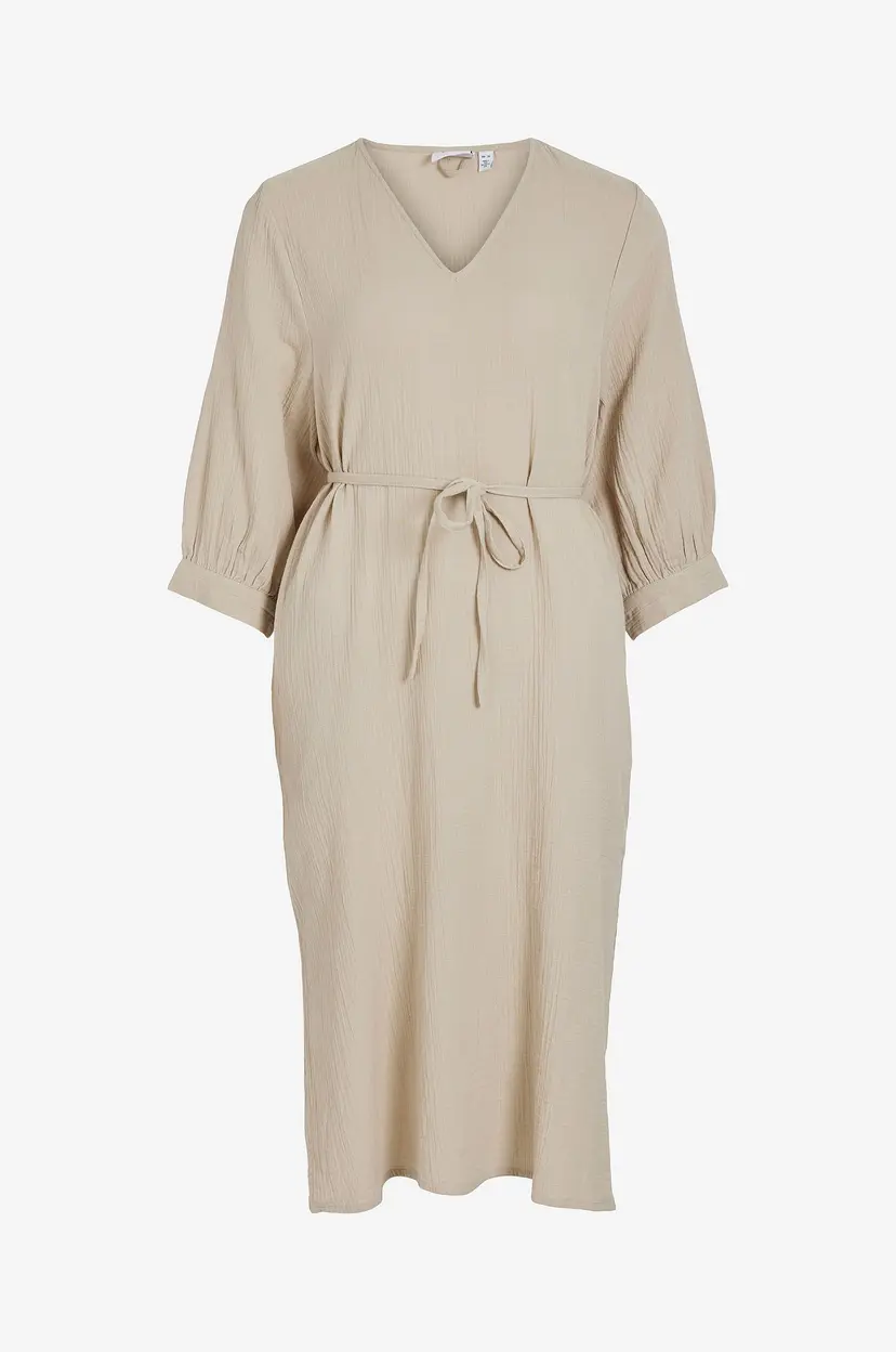 Vila Kjole viLania 3/4 V-neck Midi Dress - Beige