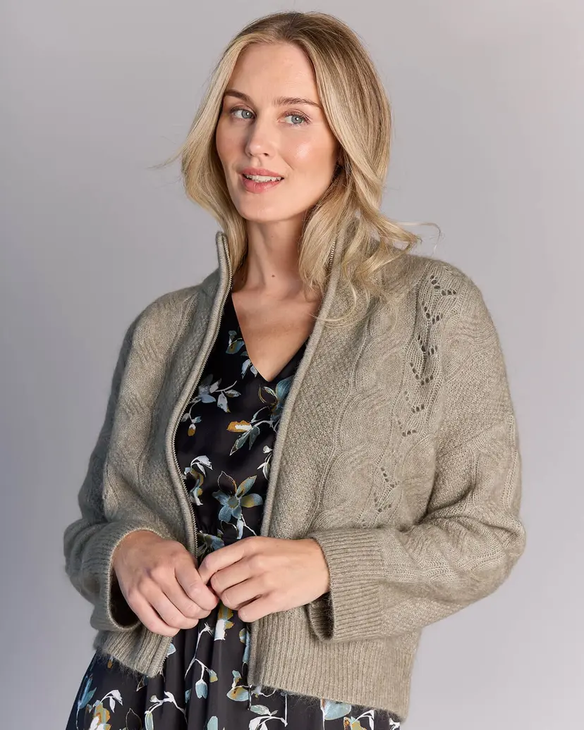 Selected Femme Cardigan Vera Zip Ullmiks - Grønn - Str L