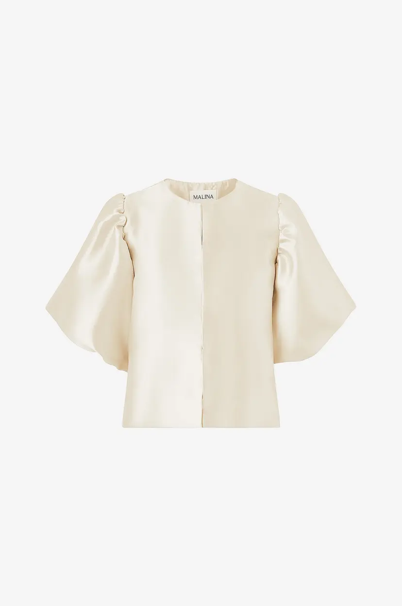 By Malina Bluse Cleo Puff-Sleeve Satin Blouse - Hvit