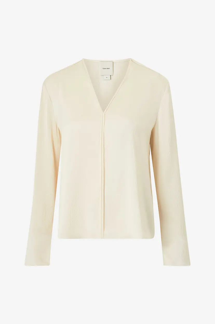 Calvin Klein Bluse Hammered Satin V Neck LS Blouse - Beige