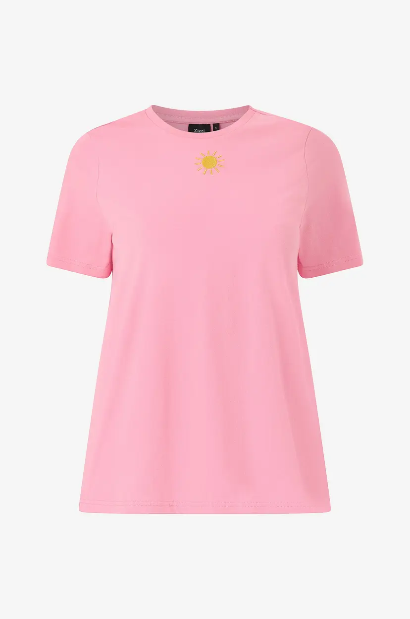 Zizzi T-skjorte Emonas, S/S, Straight Tee - Rosa