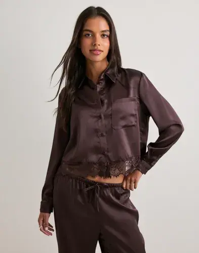 ONLY Only - Brun - Onlindona L/S Satin Lace Shirt Wvn