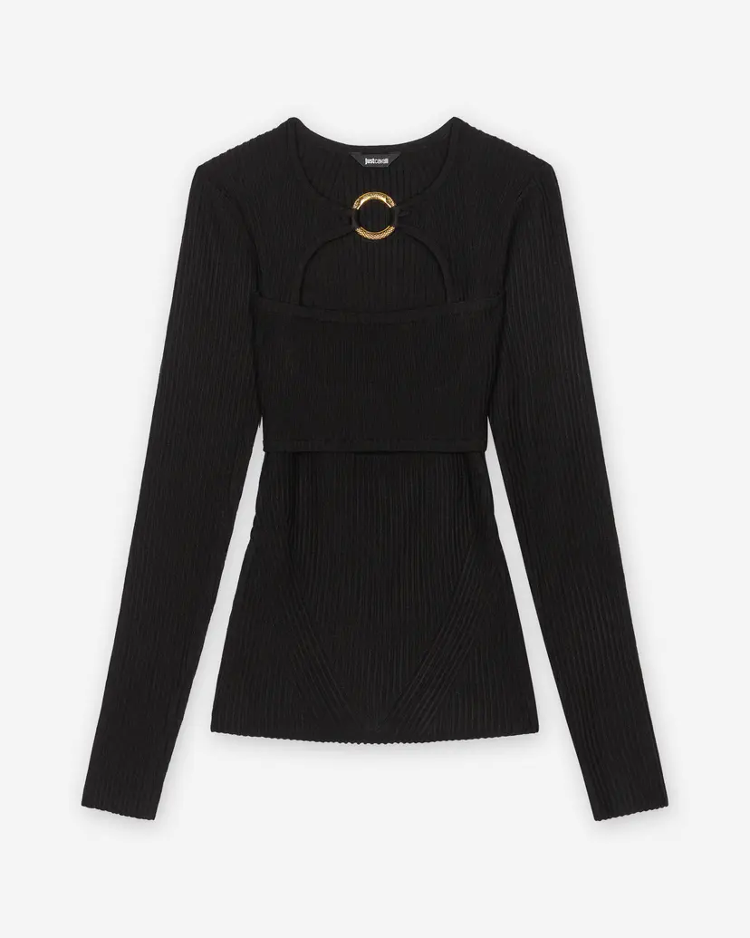 Just Cavalli Just Cavalli Dull Viscose Element Rib Black Sweatshirt
