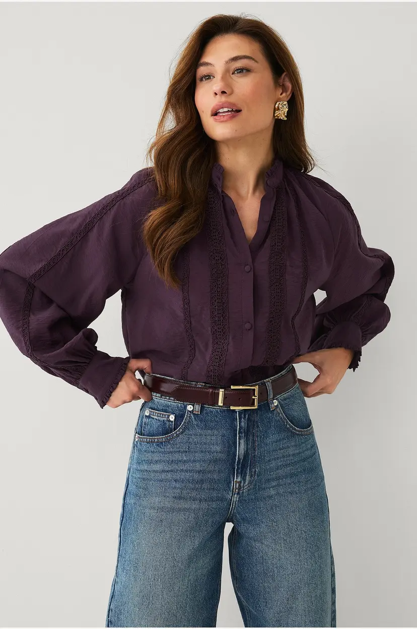Ellos Collection Bluse med blondedetaljer - Lilla