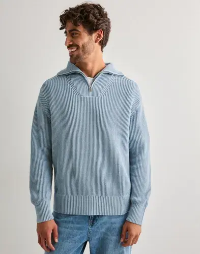 Selected Men Selected Men Slhdry Ls Knit Relaxed Half Zip Half zip Blå