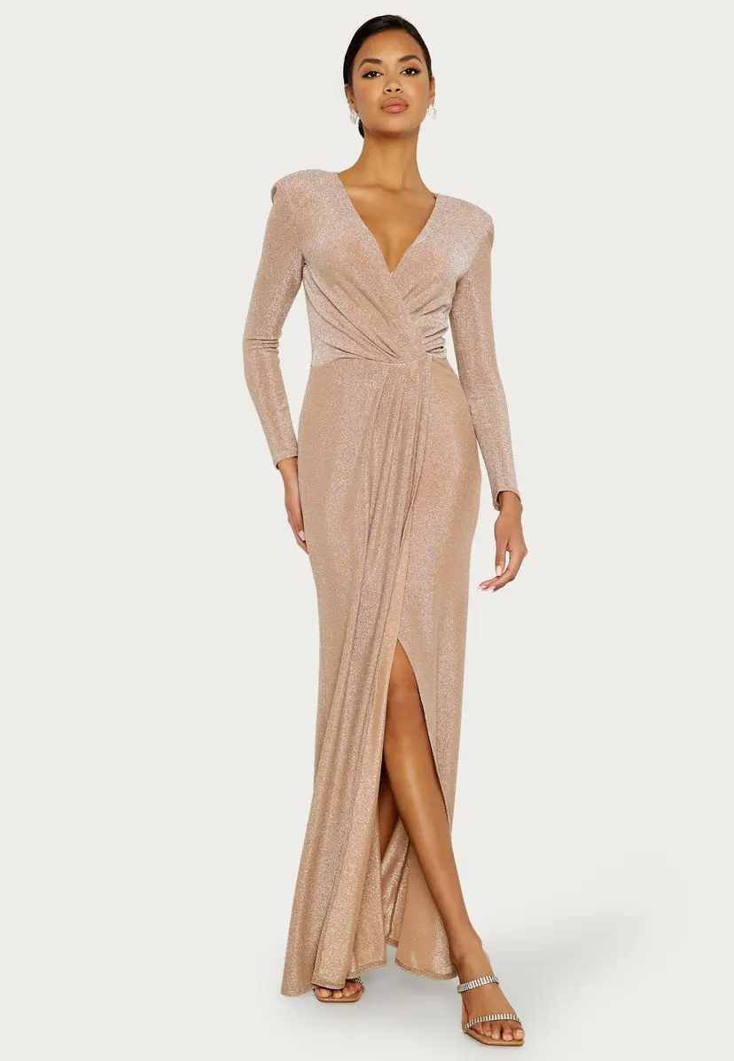 Long Sleeve Glitter Maxi Dress