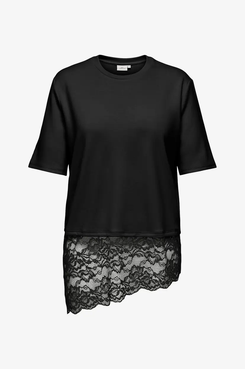 Only Carmakoma Topp Carlise S/S O-Neck Assym Lace Top J - Svart