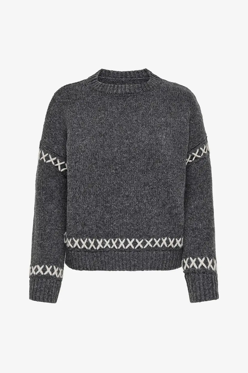 Only Carmakoma Pullover carAmanda Life LS O-neck Detail Knt - Grå
