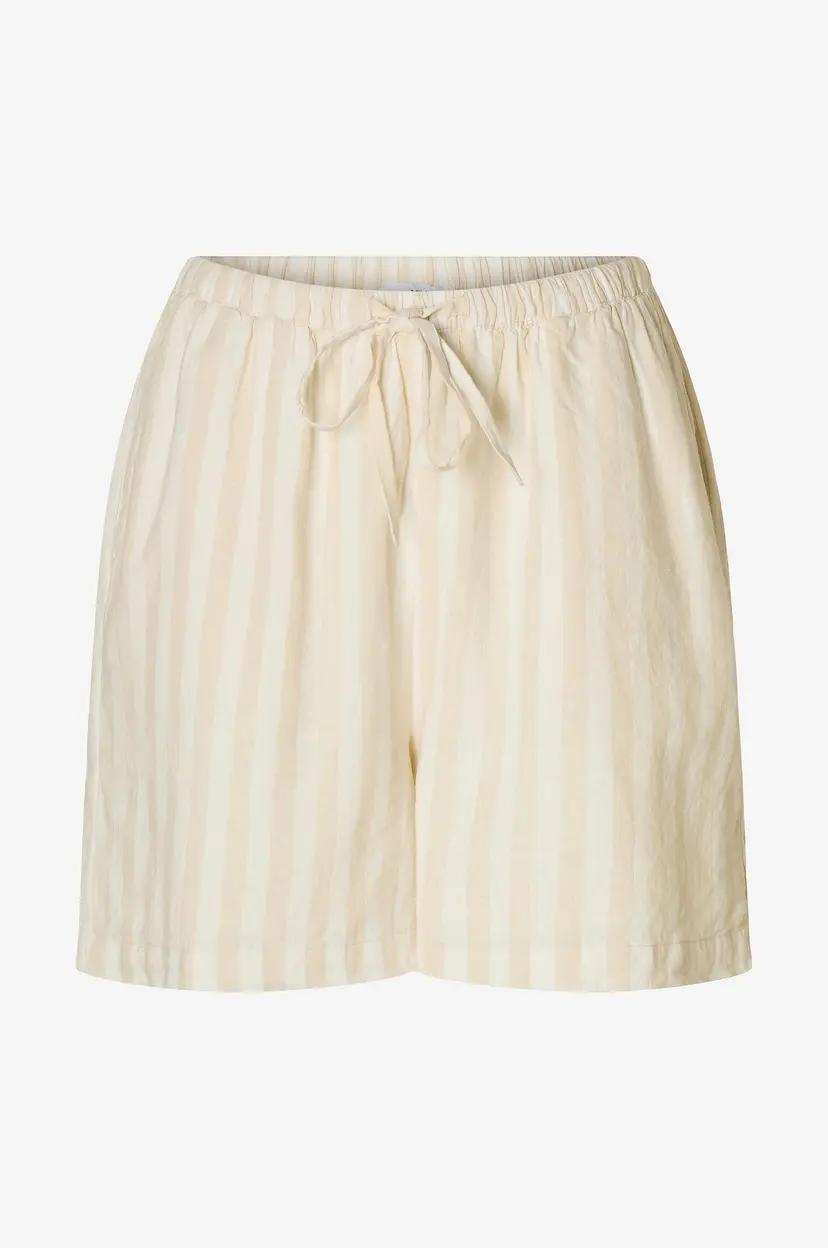 Selected Women Shorts i lin slfLuisa MW Linen Blend Striped - Beige