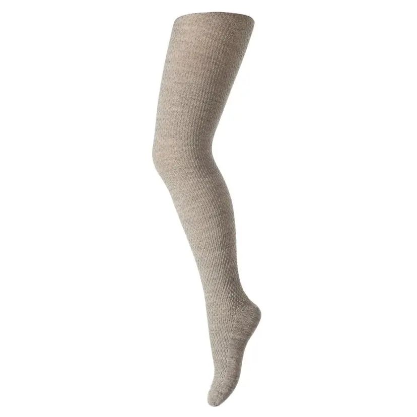 MP Strømpebukse i merinoull "Perlestrikk" Light Brown Melange