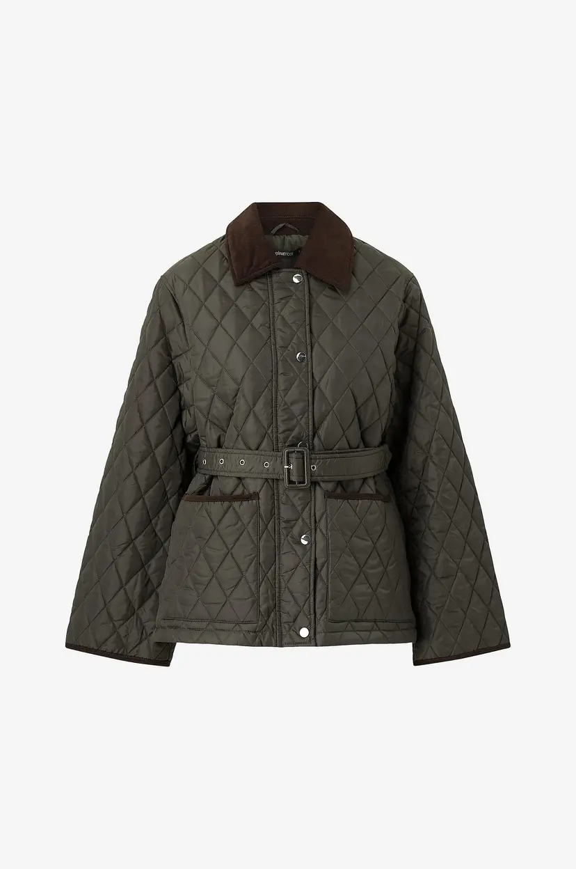 Gina Tricot Jakke Quilted Belted Jacket - Grønn