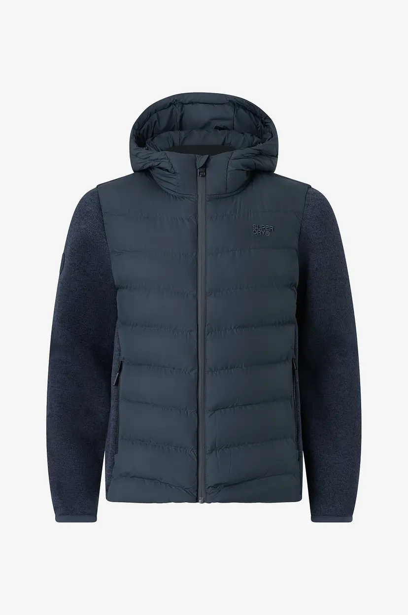 Superdry Pufferjakke Hooded Storm Knit Hybrid Jkt - Blå