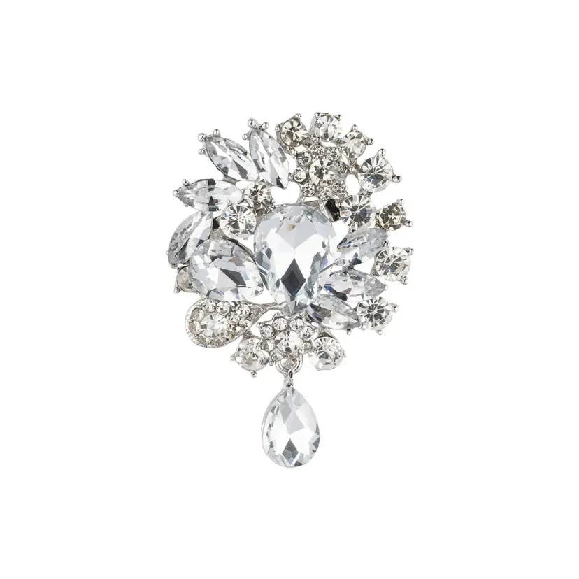 Dark Crystal Drop Brooch Silver