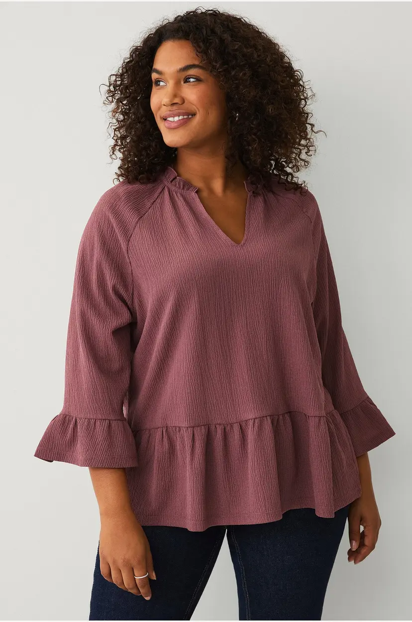Ellos Plus collection Topp i strukturert jersey - Brun