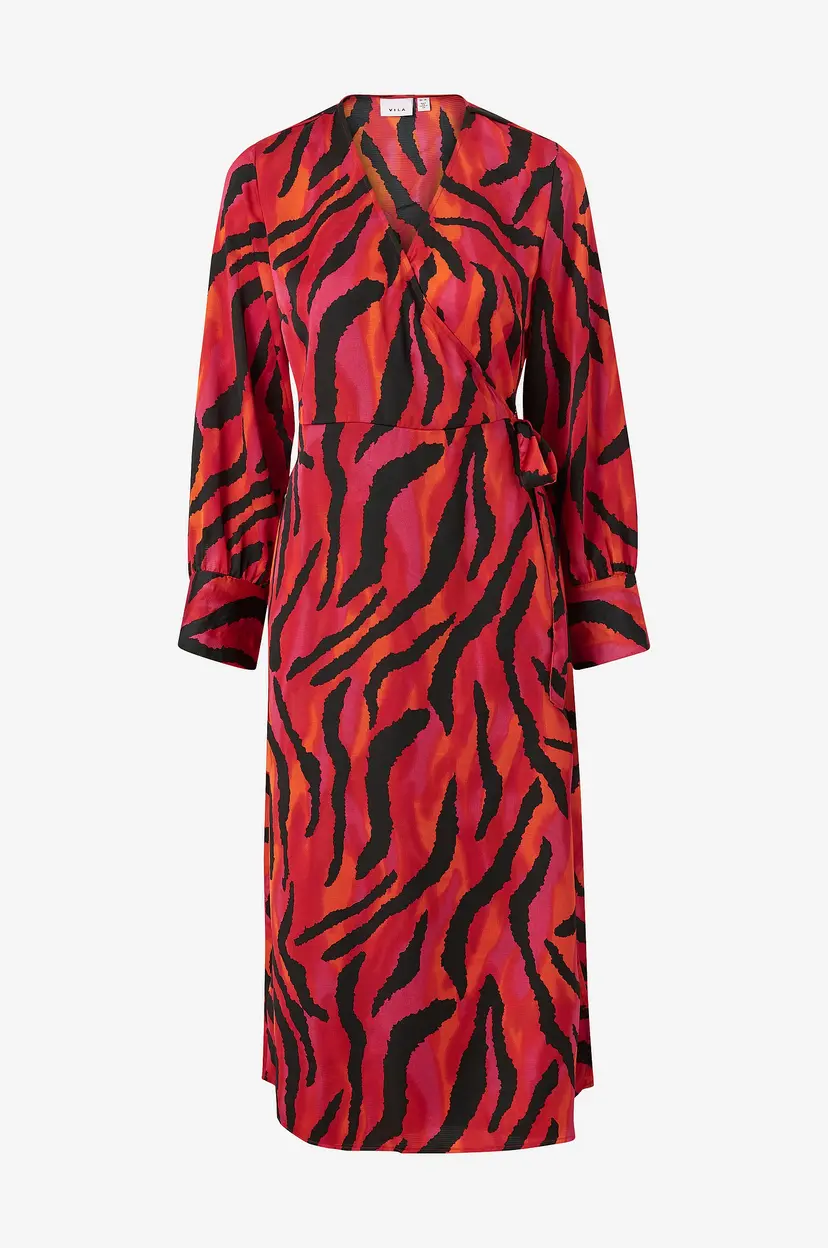 Vila Omslagskjole viNaria L/s Wrap Midi Dress - Rød