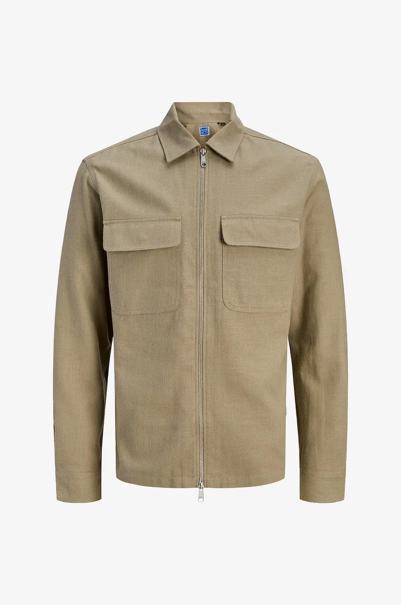 Jack & Jones Skjorte jprBlurayle Linen Blend Zip LS Shirt - Grønn