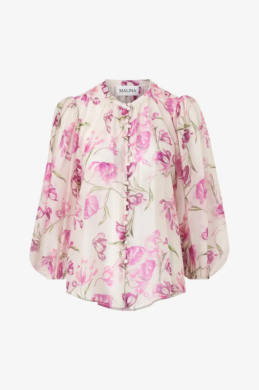 By Malina Bluse Minoa Balloon Slevee Sheer - Rosa