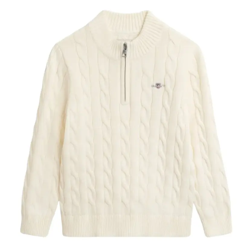 GANT Gant - Genser Cotton Cable Half Zip Cream