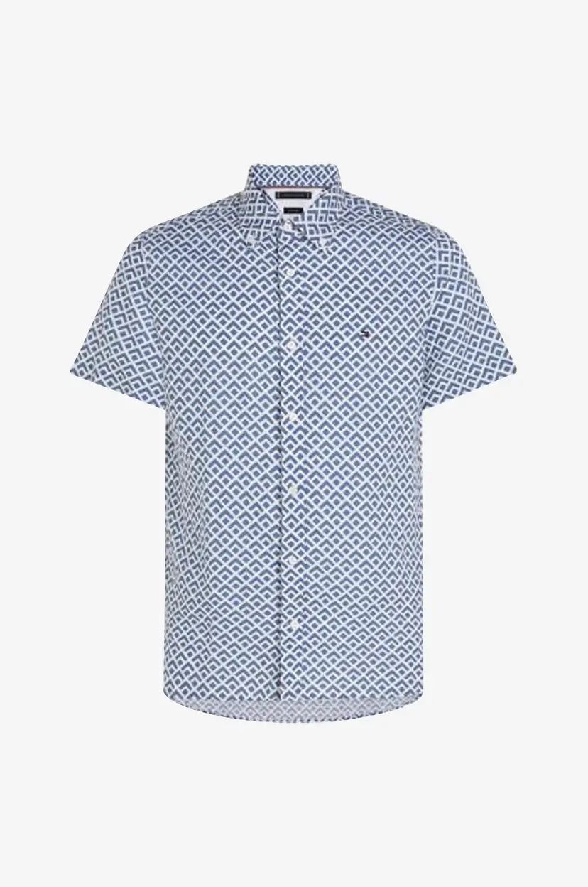 Tommy Hilfiger Skjorte W-Co/Li Geo Prt SF Shirt S/S - Blå