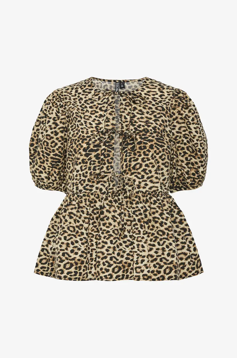 Pieces Bluse pcNancy O-neck 2/4 Tie Top - Svart