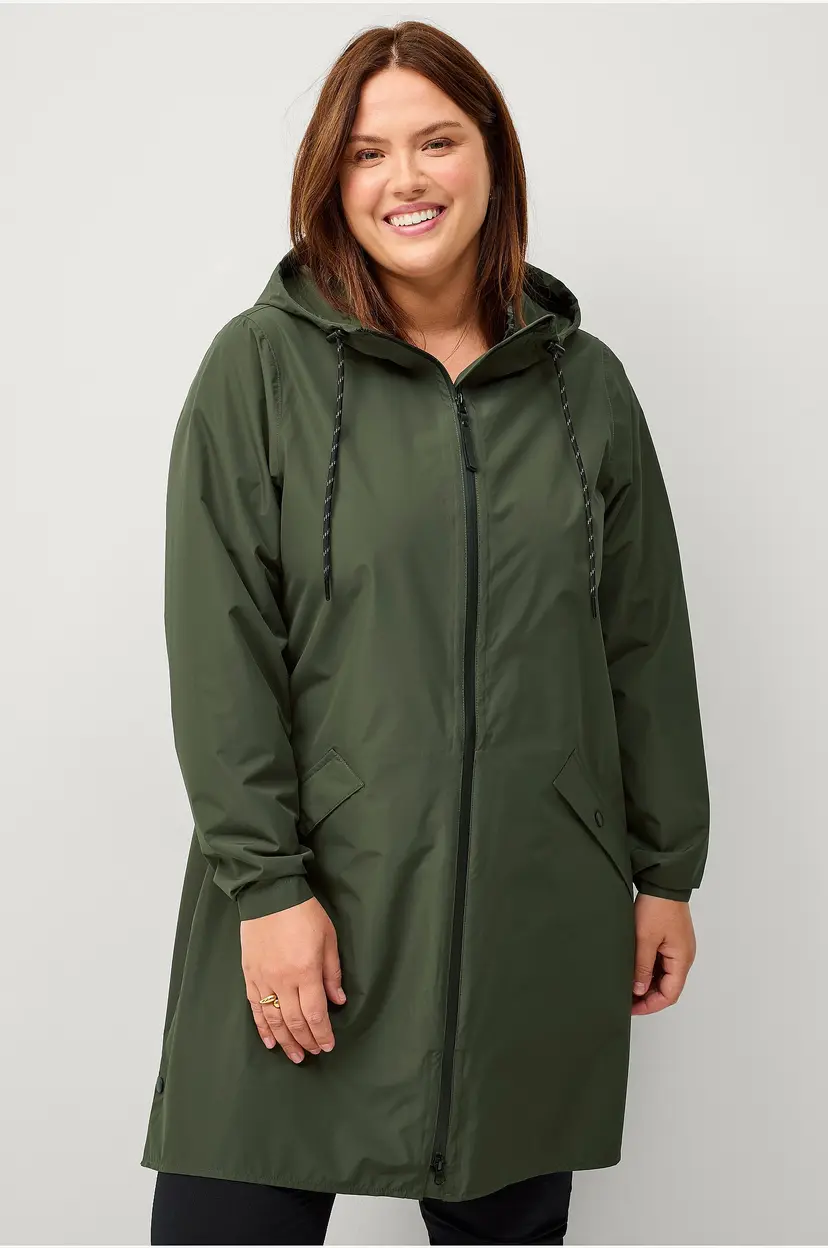 Zizzi Regnfrakk caKlara Zip L/S Raincoat - Grønn