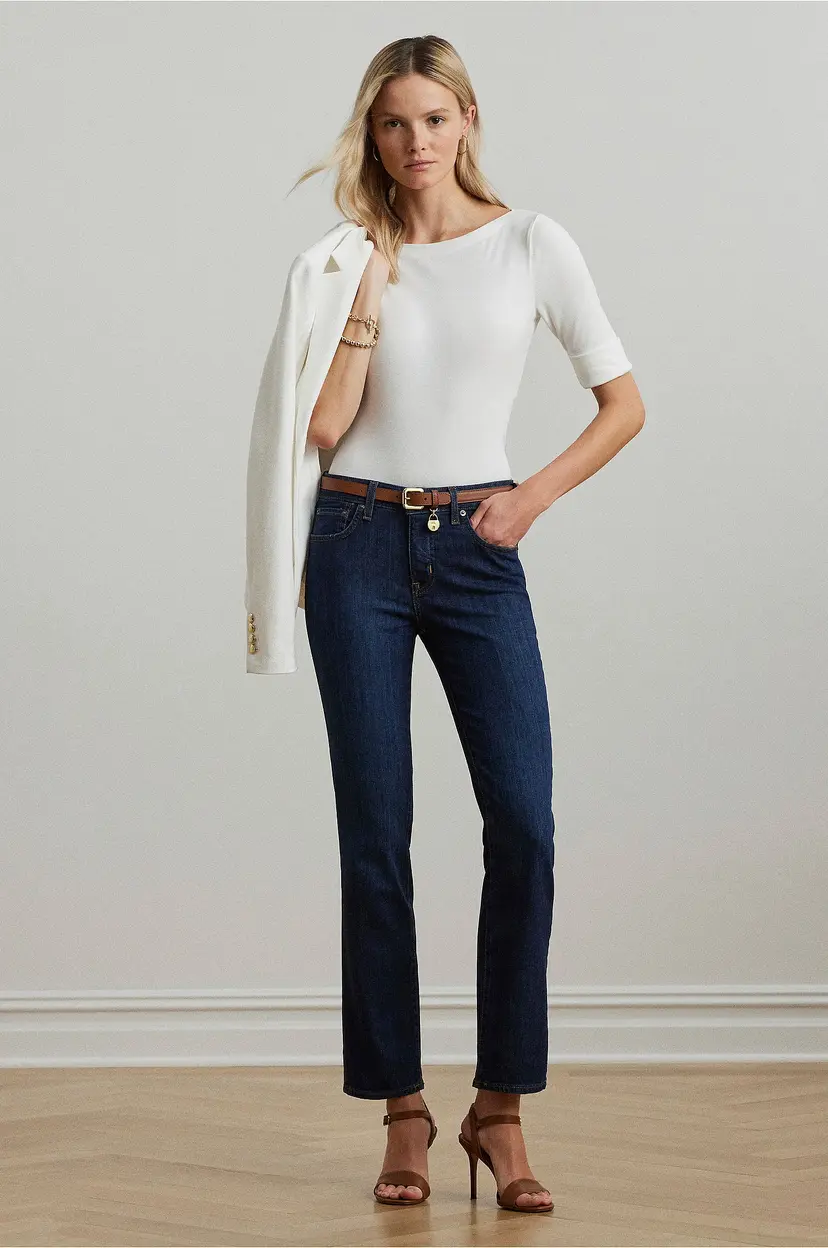 Lauren Ralph Lauren Topp Judy Elbow Sleeve Knit - Hvit