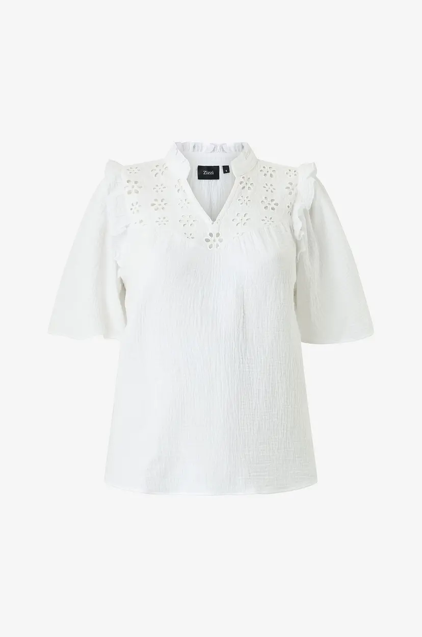 Zizzi Bluse vVivu S/S Top - Hvit