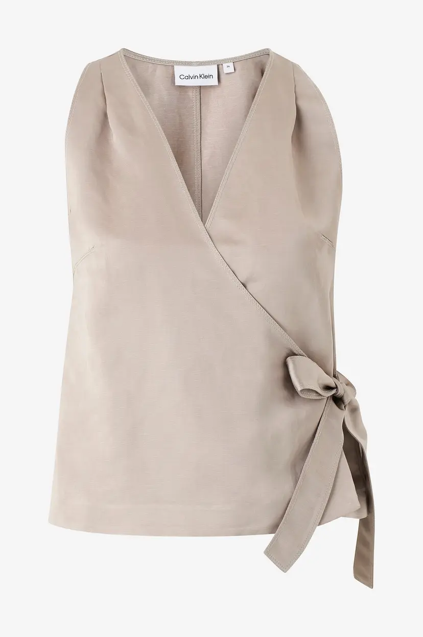 Calvin Klein Bluse Viscose Linen Halterneck Top - Beige