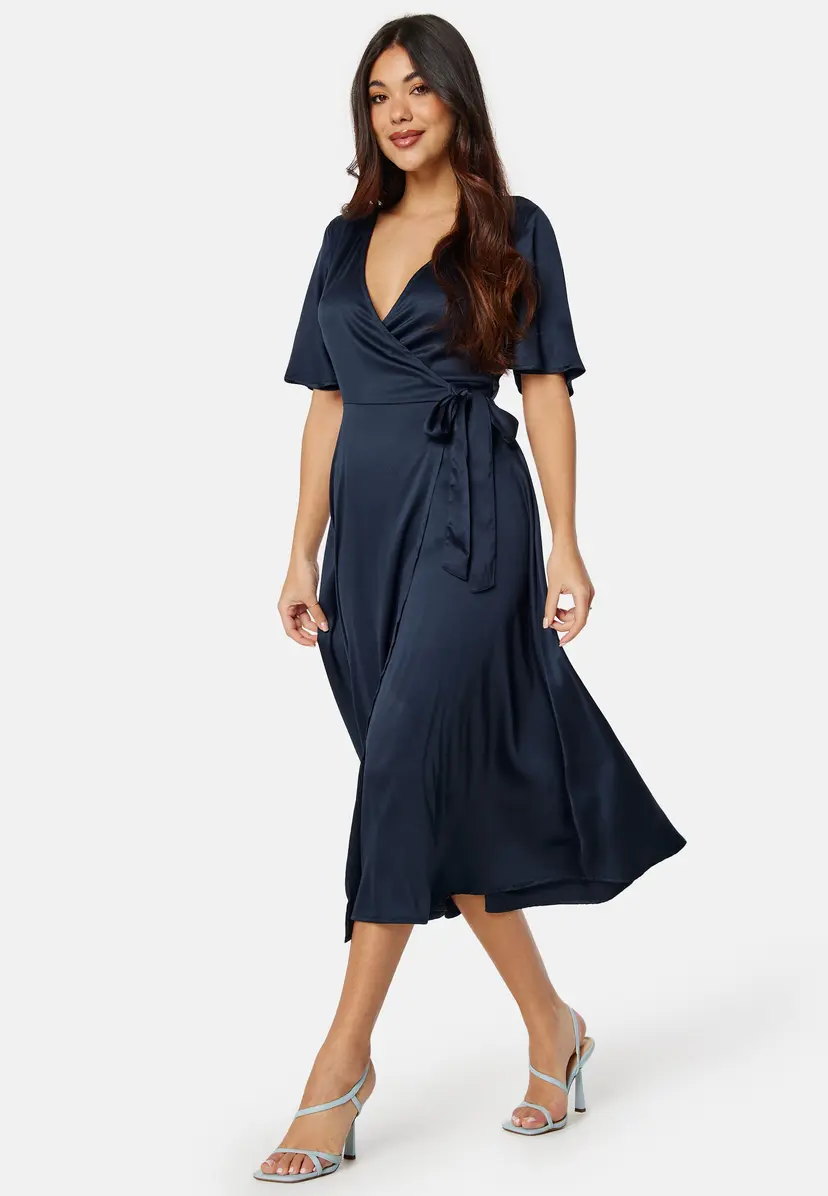 Bubbleroom Occasion Butterfly Sleeve Wrap Satin Midi Dress