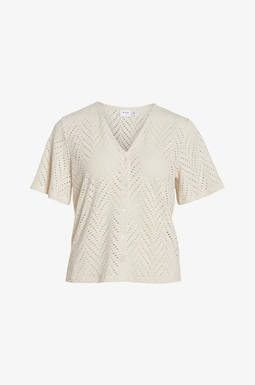 Vila Bluse viDelaia V-neck S/S - Beige