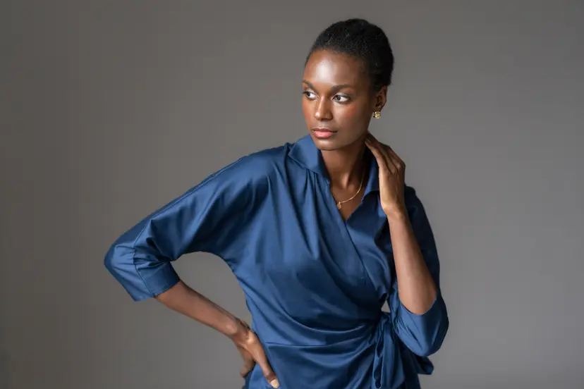 The Shirt Company ABIGAIL BLOUSE - Midnight Blue, Cotton Sateen