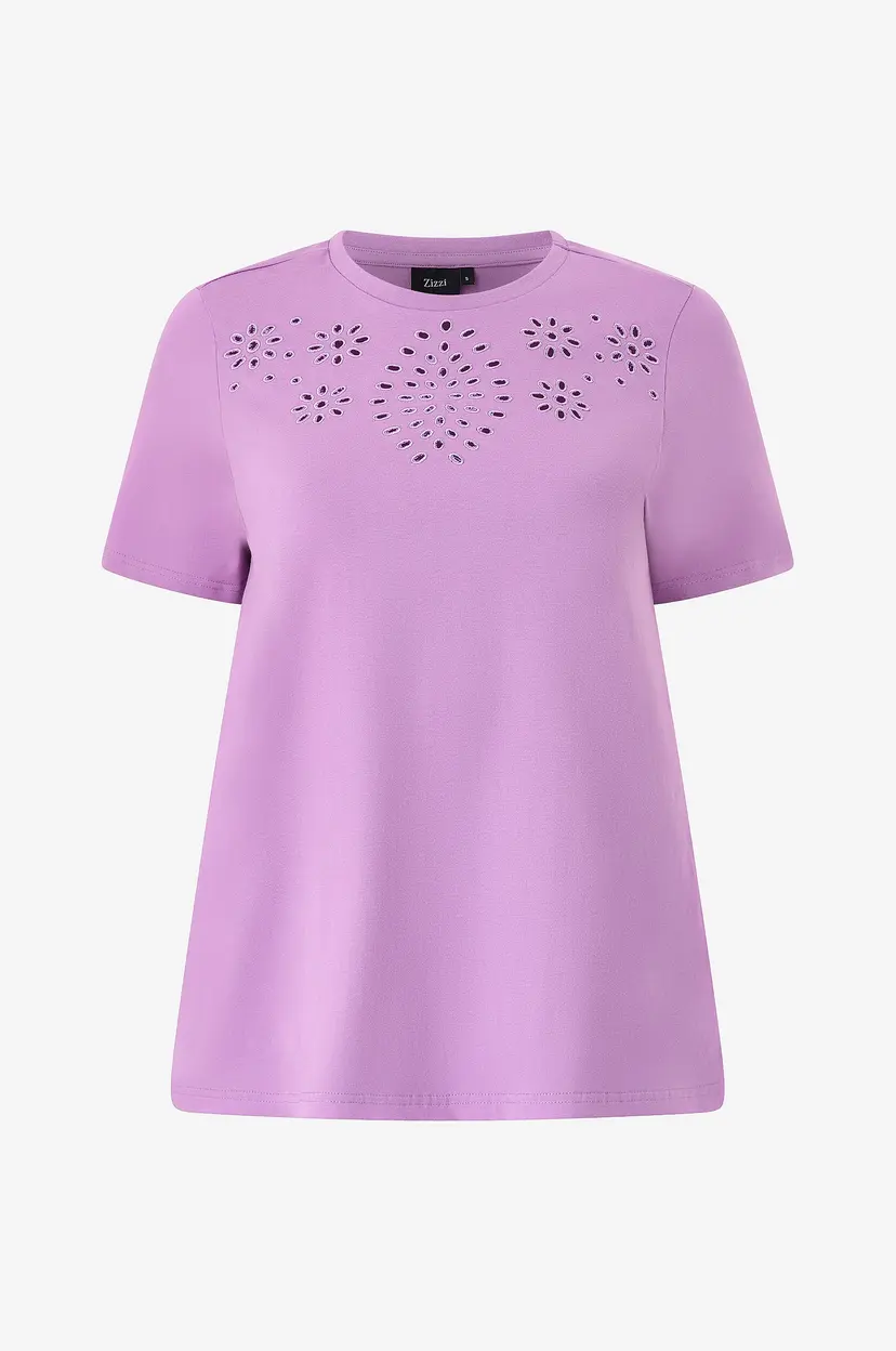 Zizzi Topp Mmeghan, S/S, Straight Tee - Lilla